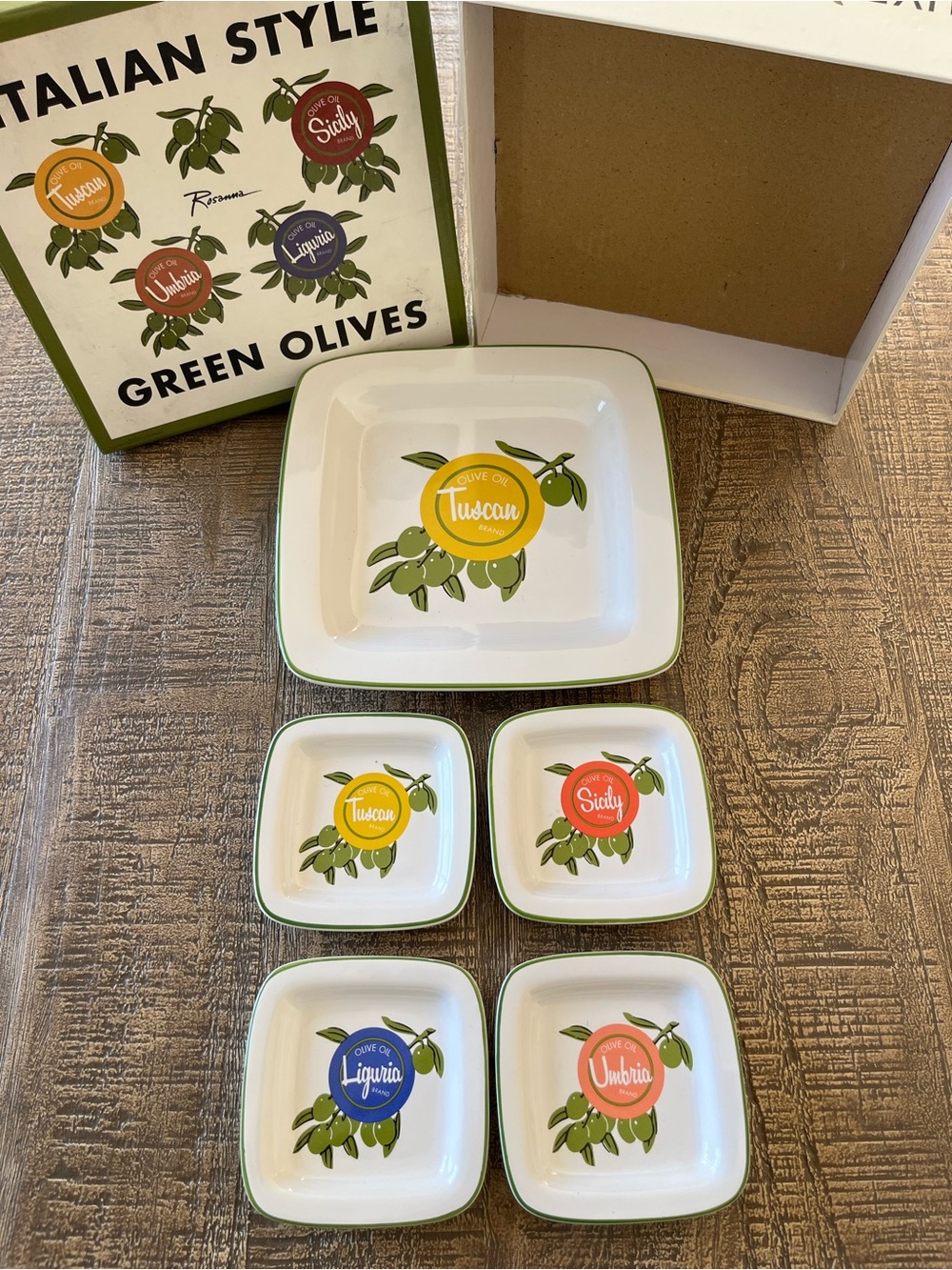 Rosanna Tuscan Green Olive Ceramic Appetizer plate Set - 5-Piece - Picture 5 of 9